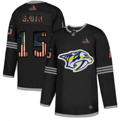 Men's Nashville Predators #15 Craig Smith 2020 Grey USA Flag Stitched NHL Jersey