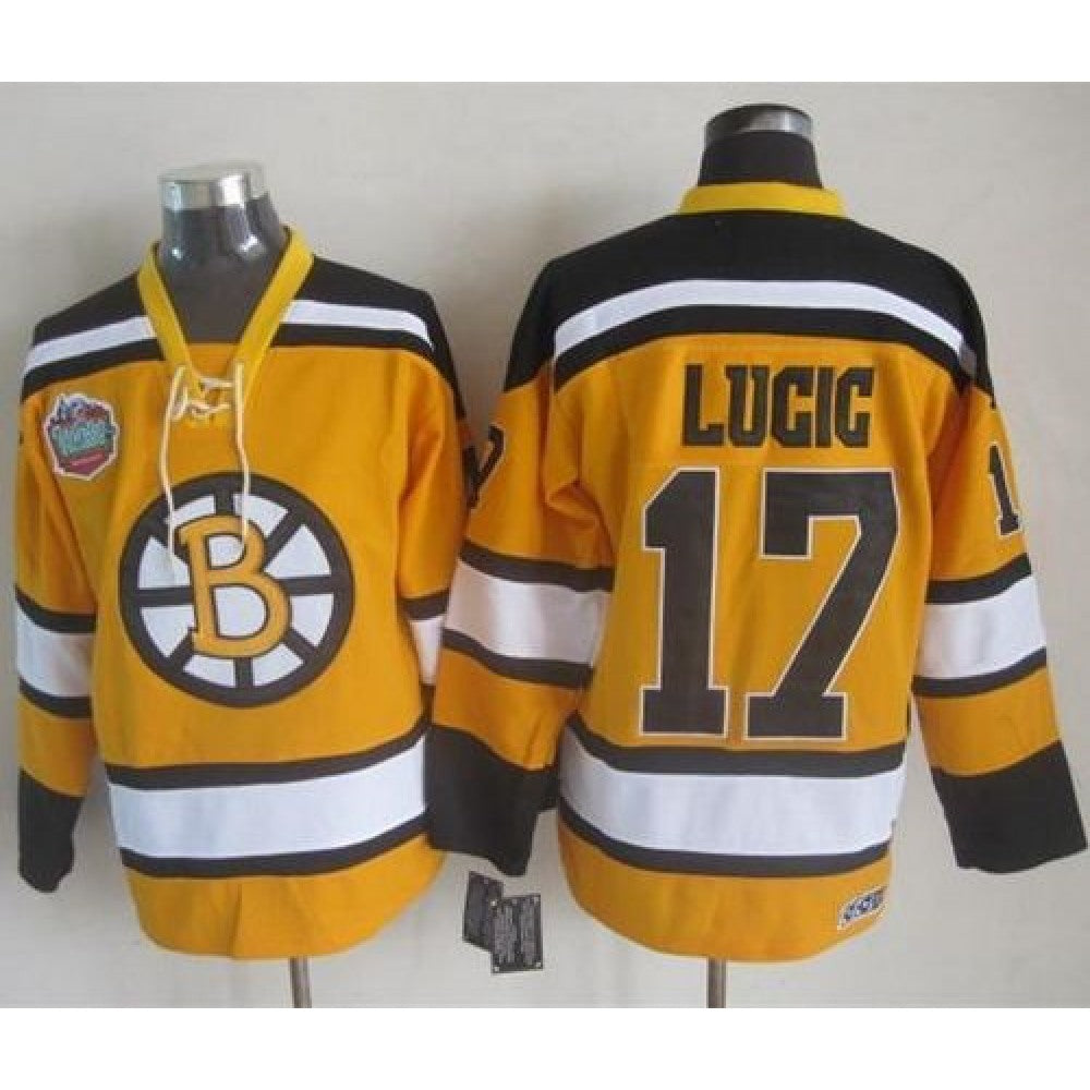Bruins #17 Milan Lucic Yellow Winter Classic CCM Throwback Stitched NHL Jersey