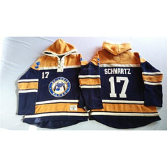 Blues #17 Jaden Schwartz Navy Blue/Gold Sawyer Hooded Sweatshirt Stitched NHL Jersey