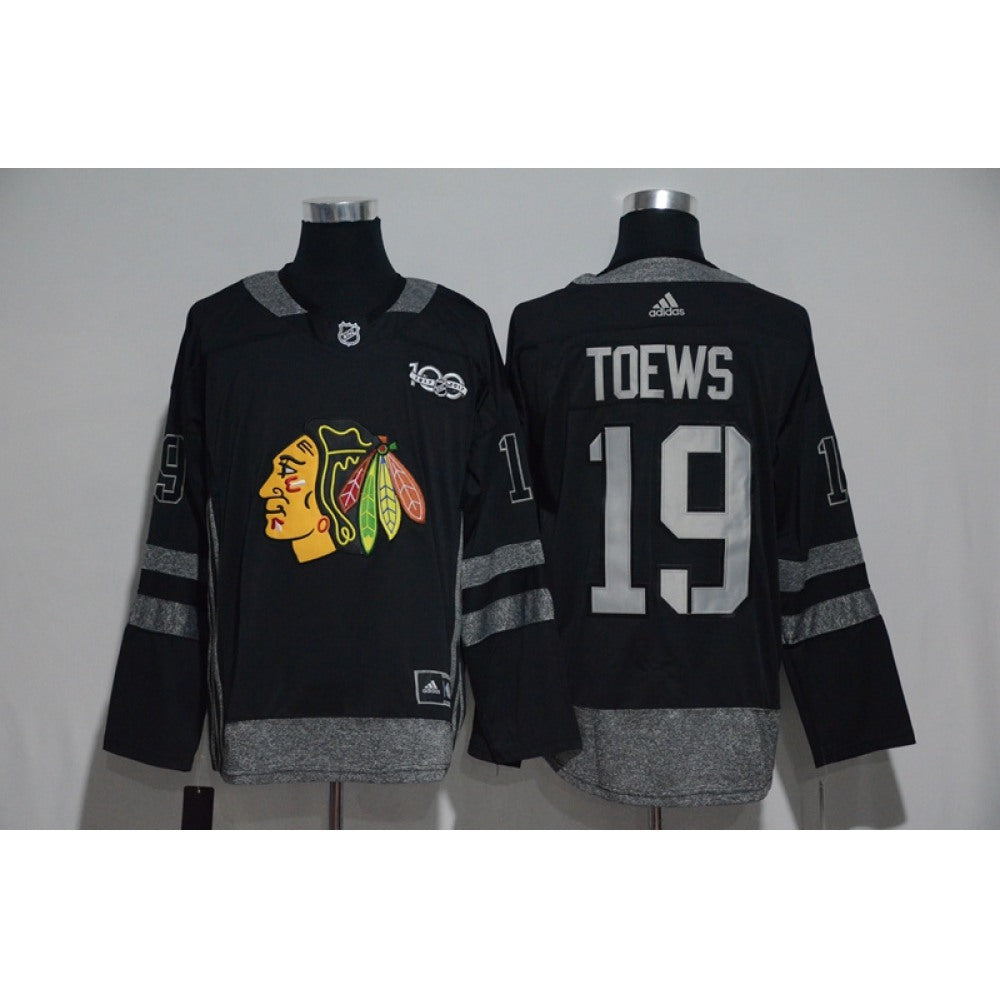Chicago Blackhawks #19 Jonathan Toews Black Men's 1917-2017 100th Anniversary Stitched NHL Jersey