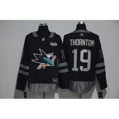 San Jose Sharks #19 Joe Thornton Black Men's 1917-2017 100th Anniversary Stitched NHL Jersey