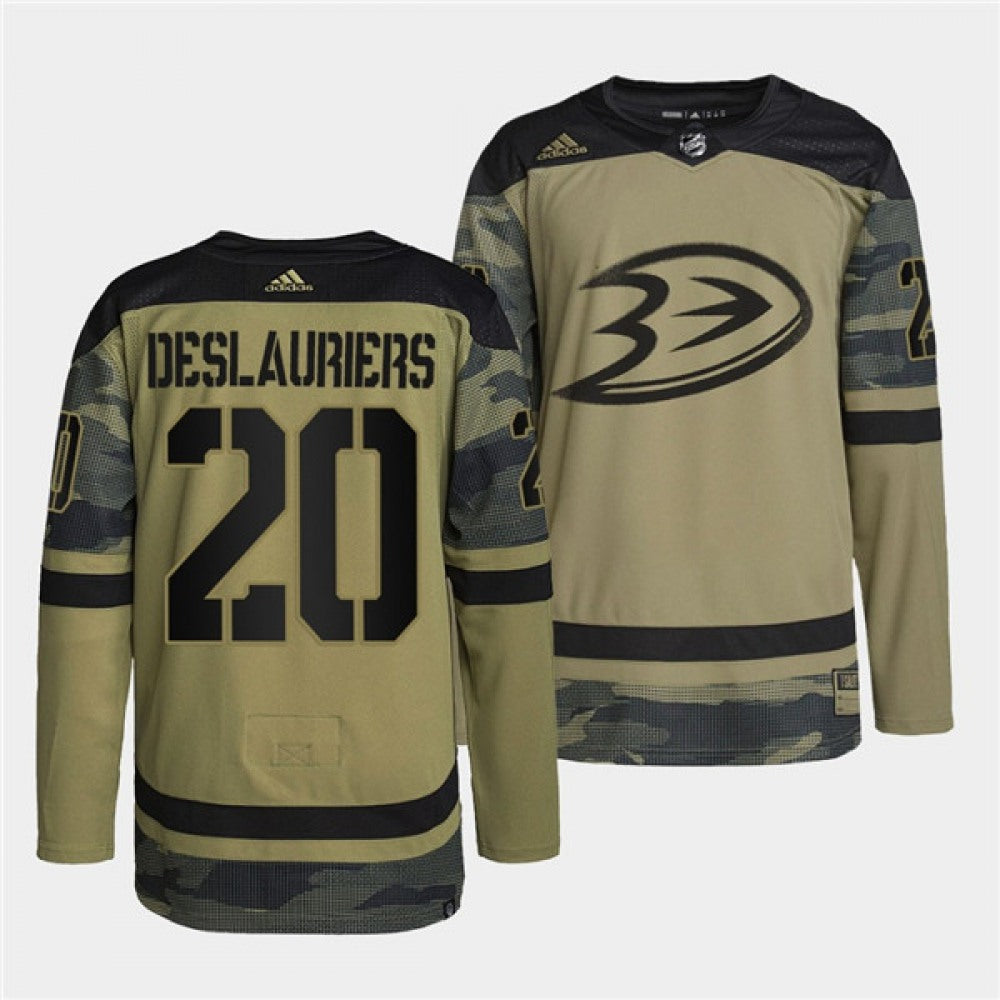 Men's Anaheim Ducks #20 Nicolas Deslauriers 2022 Camo Military Appreciation Night Stitched Jersey