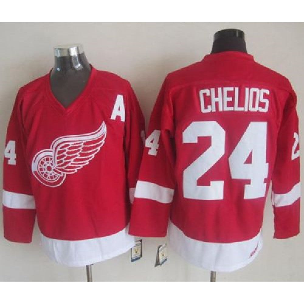 Red Wings #24 Chris Chelios Red CCM Throwback Stitched NHL Jersey