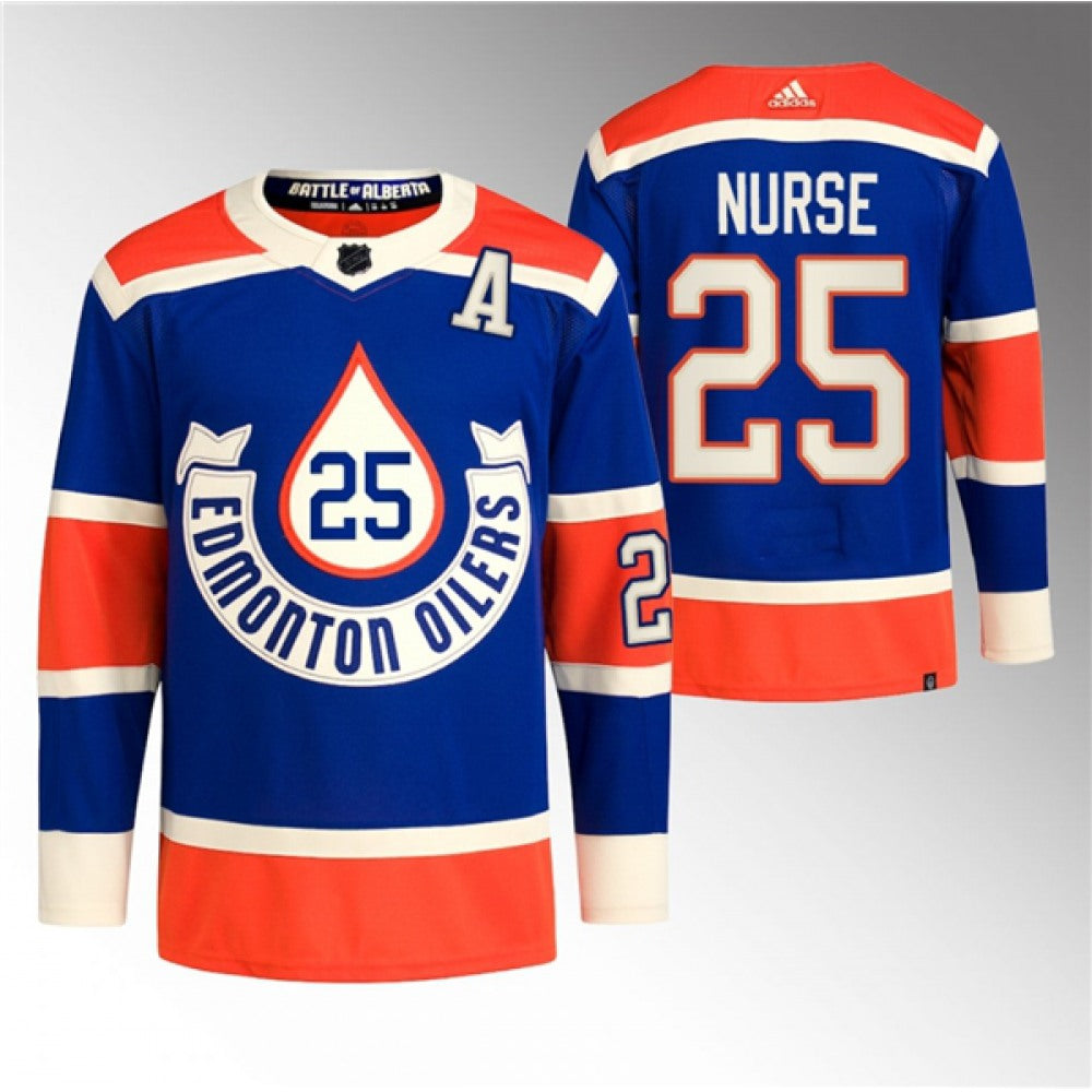 Men's Edmonton Oilers #25 Darnell Nurse 2023 Royal Heritage Classic Primegreen Stitched Jersey