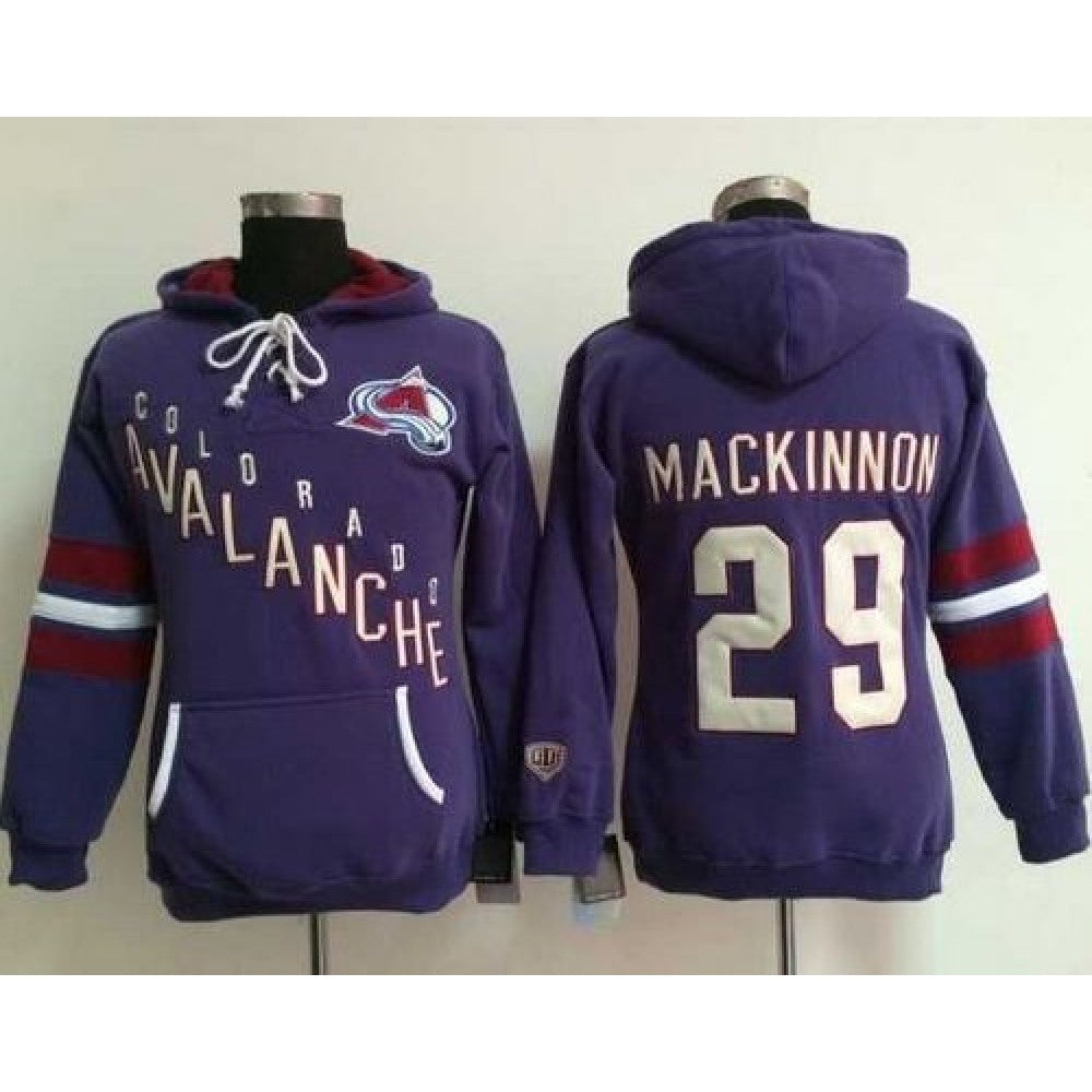 Colorado Avalanche #29 Nathan MacKinnon Purple Women's Old Time Heidi NHL Hoodie
