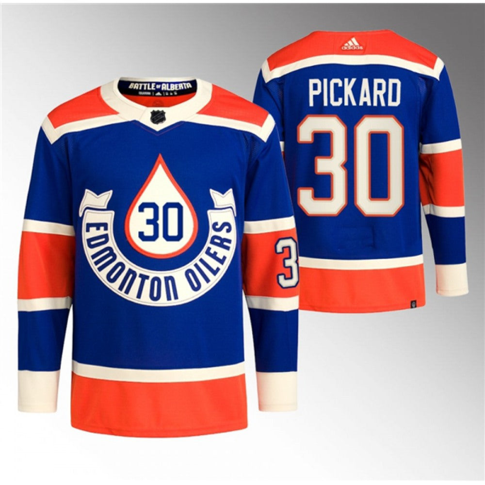 Men's Edmonton Oilers #30 Calvin Pickard 2023 Royal Heritage Classic Primegreen Stitched Jersey