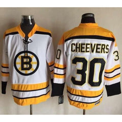 Bruins #30 Gerry Cheevers White CCM Throwback Stitched NHL Jersey