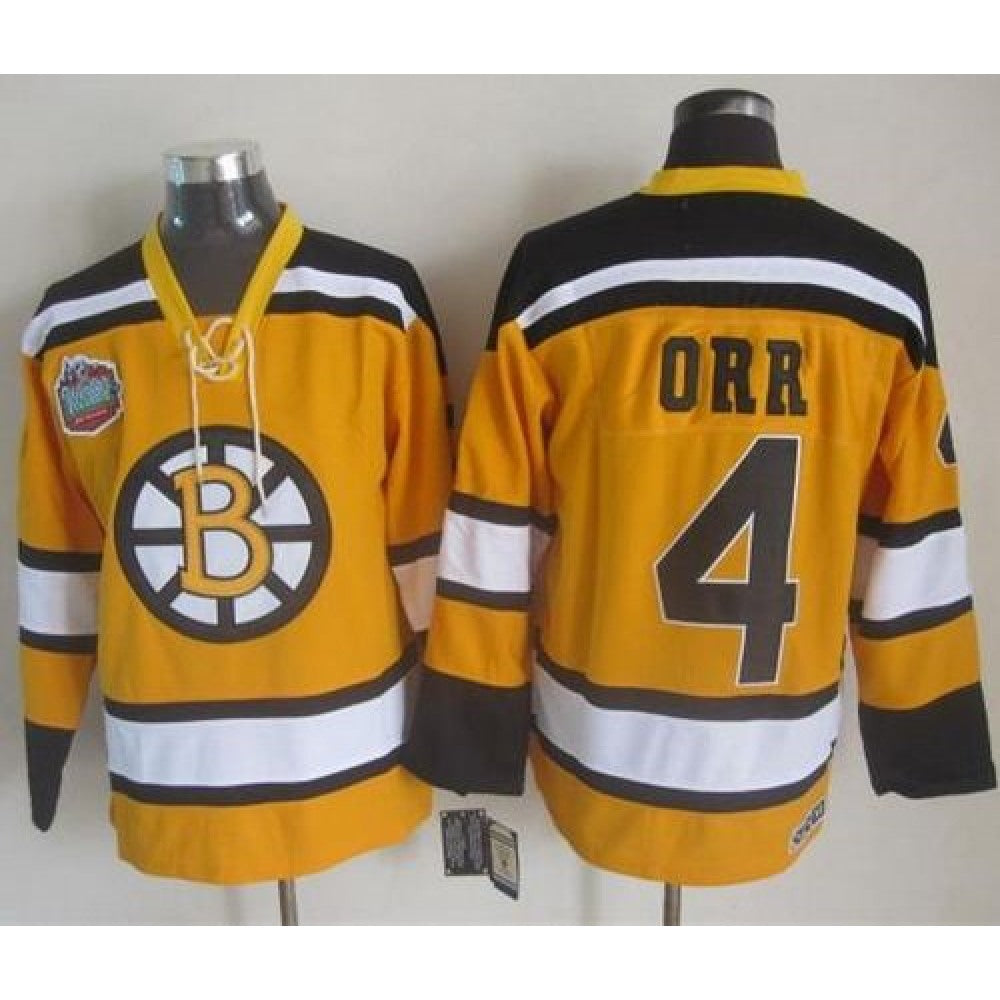 Bruins #4 Bobby Orr Yellow Winter Classic CCM Throwback Stitched NHL Jersey