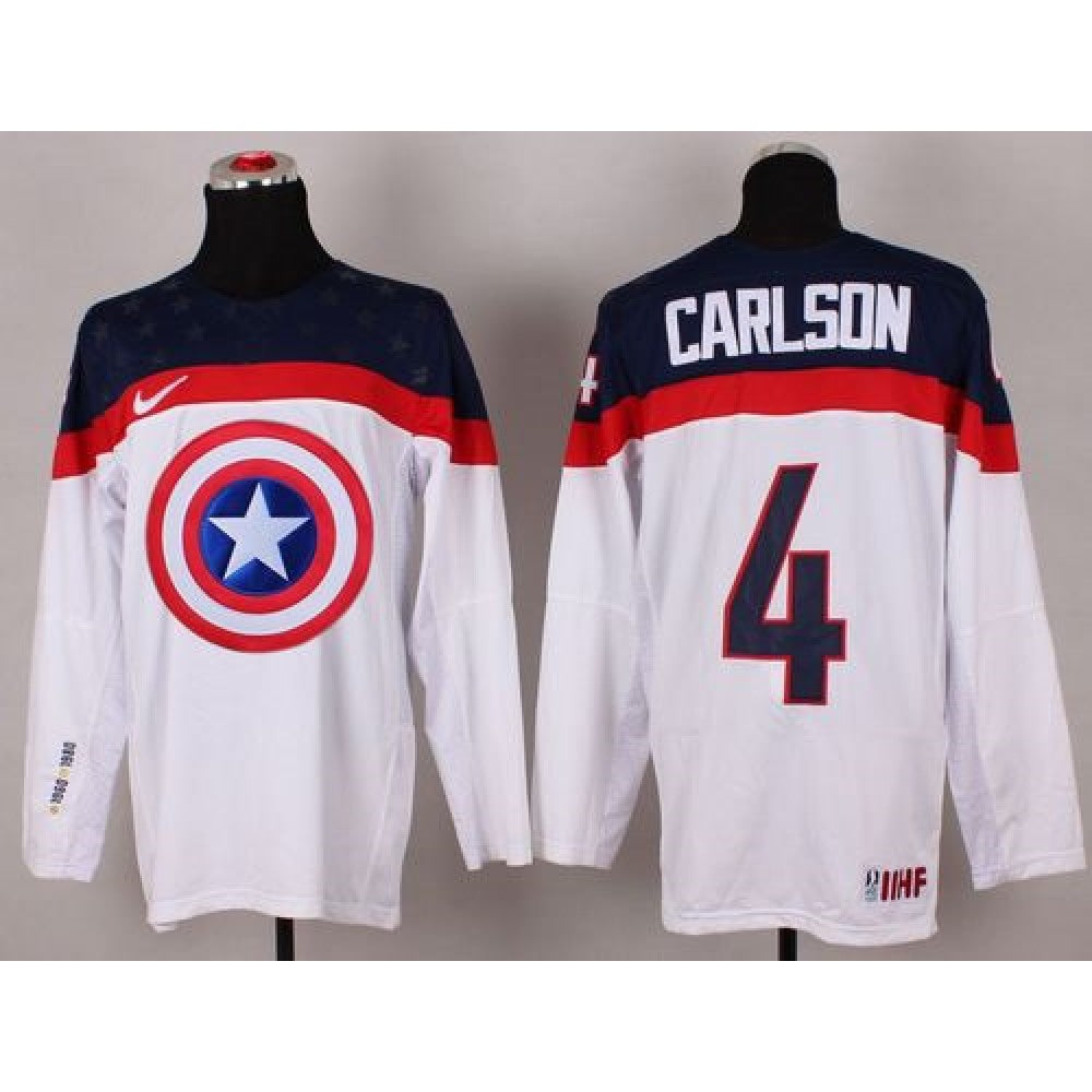 Olympic Team USA #4 John Carlson White Captain America Fashion Stitched NHL Jersey