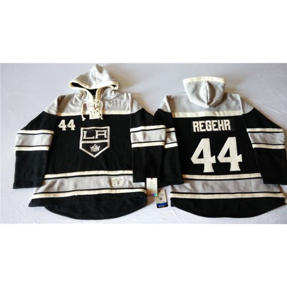 Kings #44 Robyn Regehr Black Sawyer Hooded Sweatshirt Stitched NHL Jersey