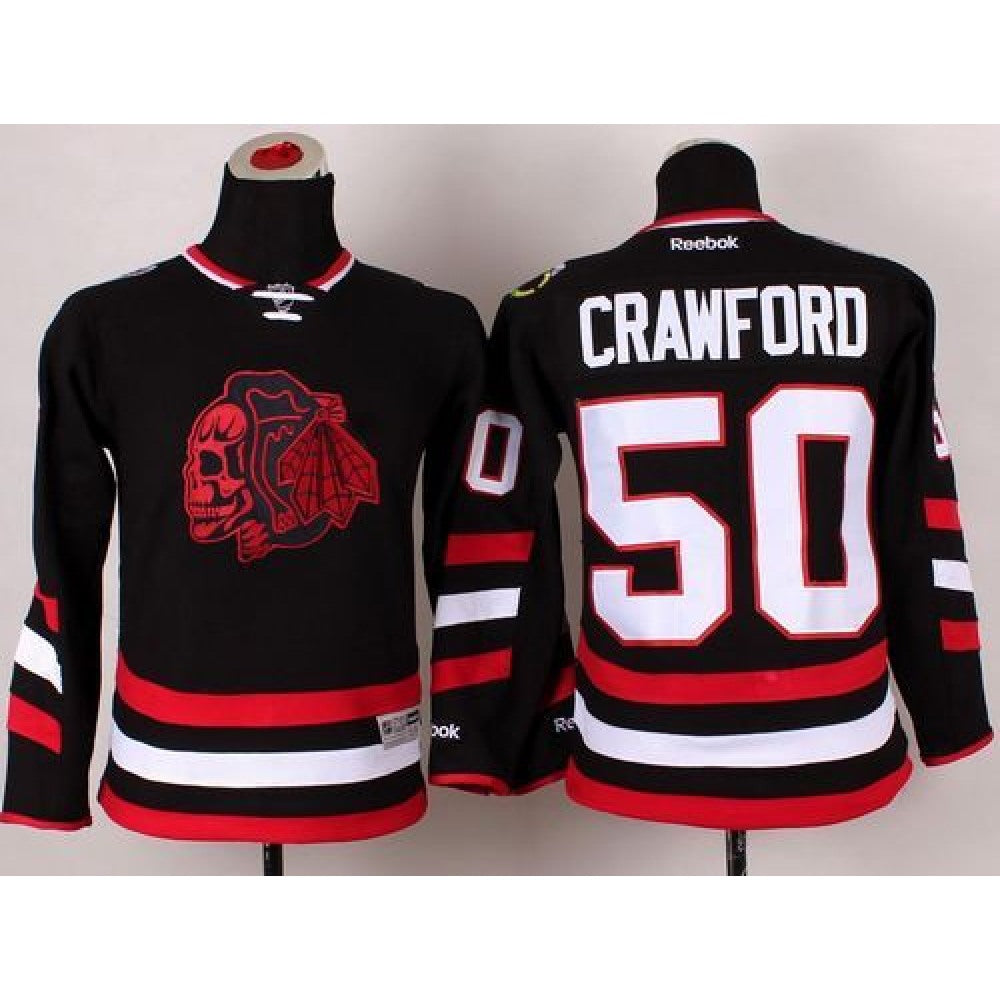 Blackhawks #50 Corey Crawford Black(Red Skull) 2014 Stadium Series Stitched Youth NHL Jersey