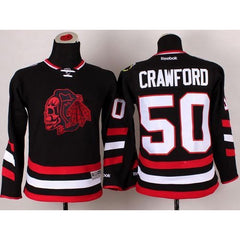 Blackhawks #50 Corey Crawford Black(Red Skull) 2014 Stadium Series Stitched Youth NHL Jersey