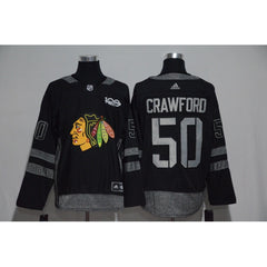 Chicago Blackhawks #50 Corey Crawford Black Men's 1917-2017 100th Anniversary Stitched NHL Jersey