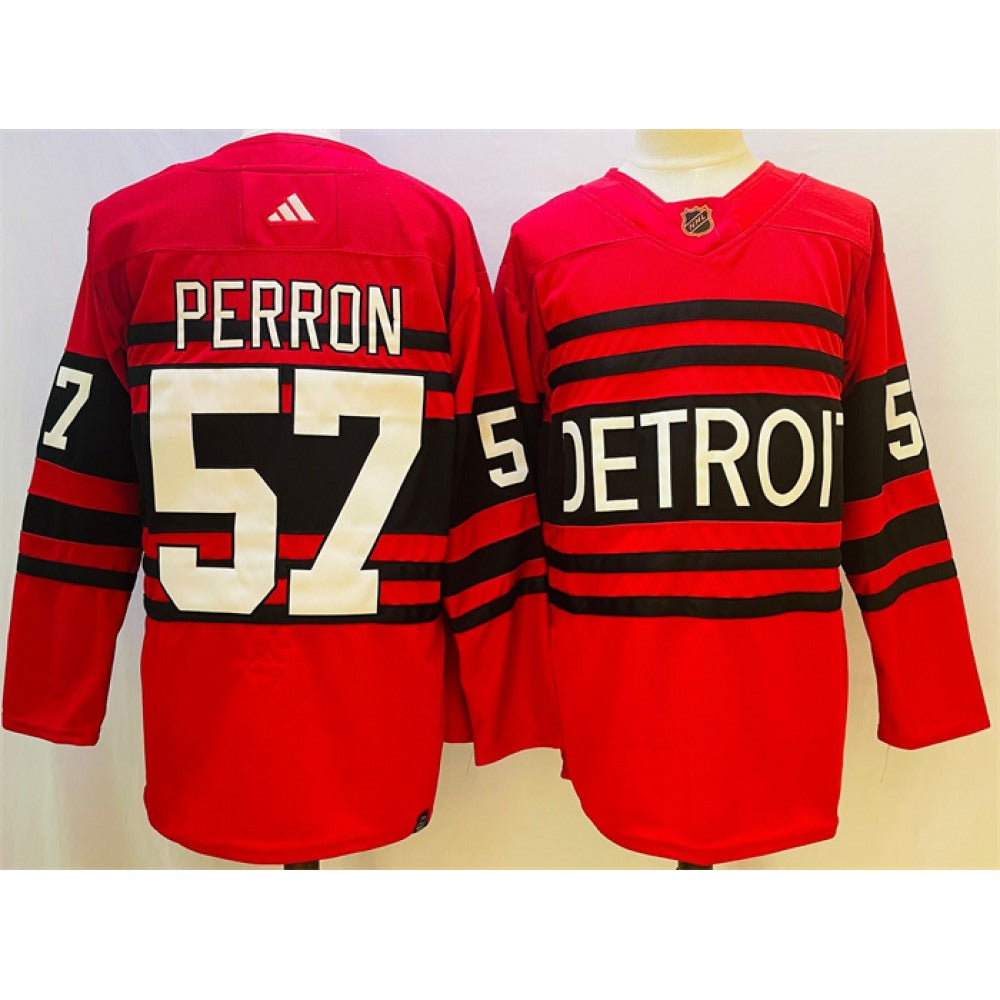 Men's Detroit Red Wings #57 David Perron Red 2022/23 Reverse Retro Stitched Jersey