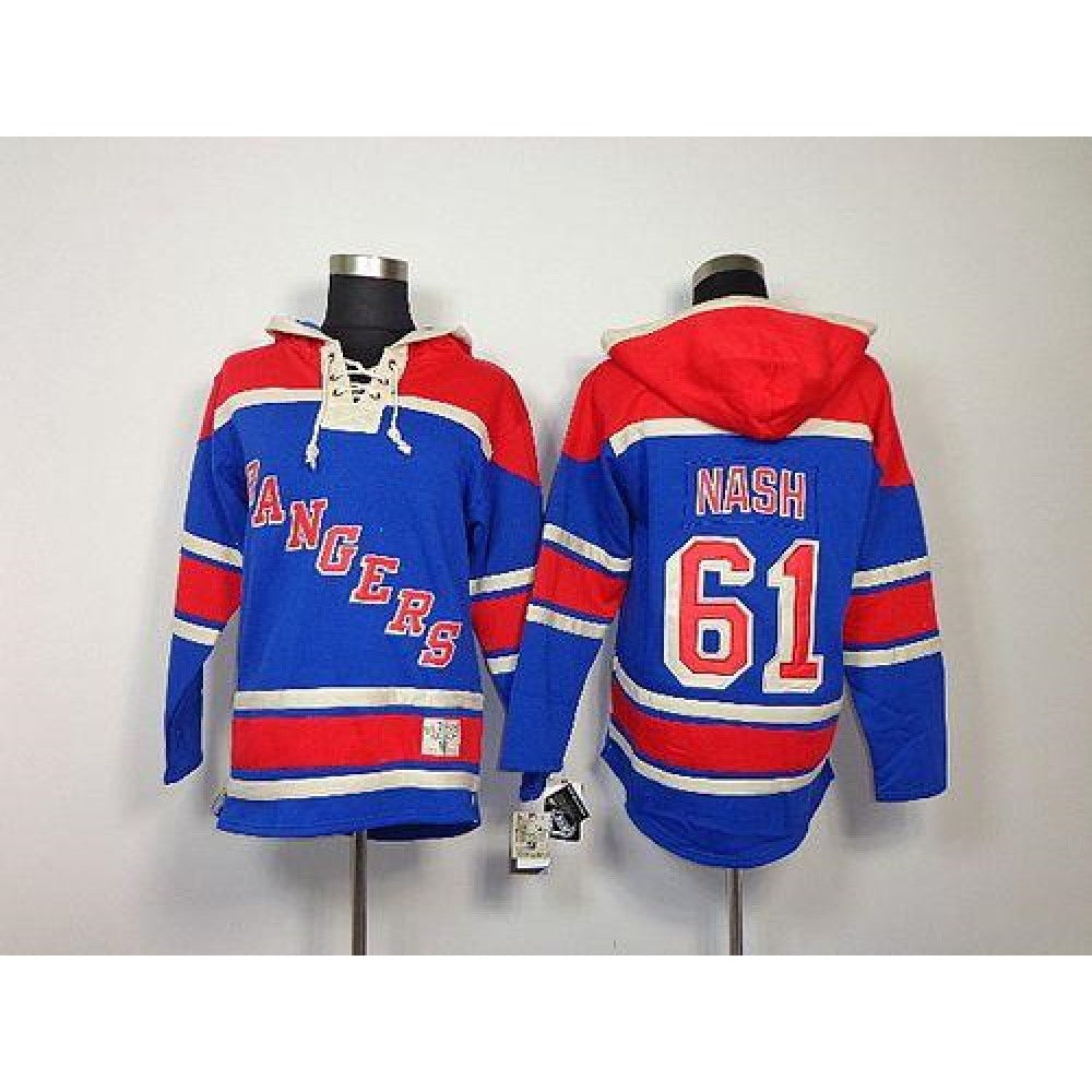 Rangers #61 Rick Nash Blue Sawyer Hooded Sweatshirt Stitched NHL Jersey