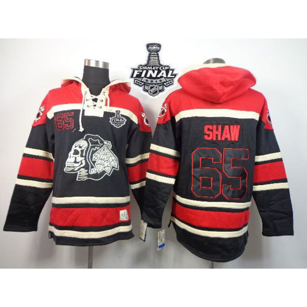 Blackhawks #65 Andrew Shaw Black Sawyer Hooded Sweatshirt 2015 Stanley Cup Stitched NHL Jersey
