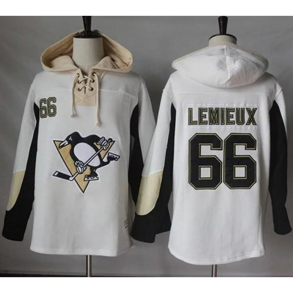Penguins #66 Mario Lemieux White Pullover Hoodie Stitched NHL Jersey