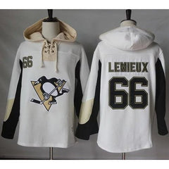 Penguins #66 Mario Lemieux White Pullover Hoodie Stitched NHL Jersey