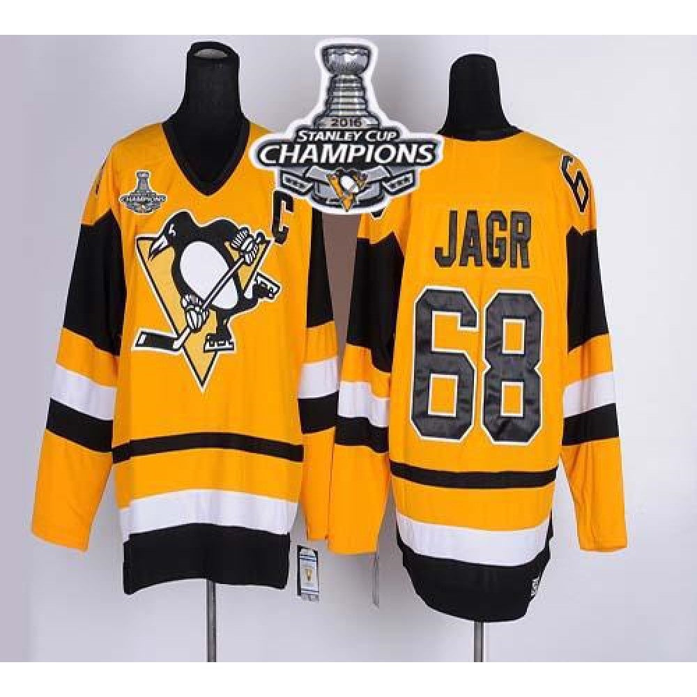 Penguins #68 Jaromir Jagr Yellow CCM Throwback 2016 Stanley Cup Champions Stitched NHL Jersey