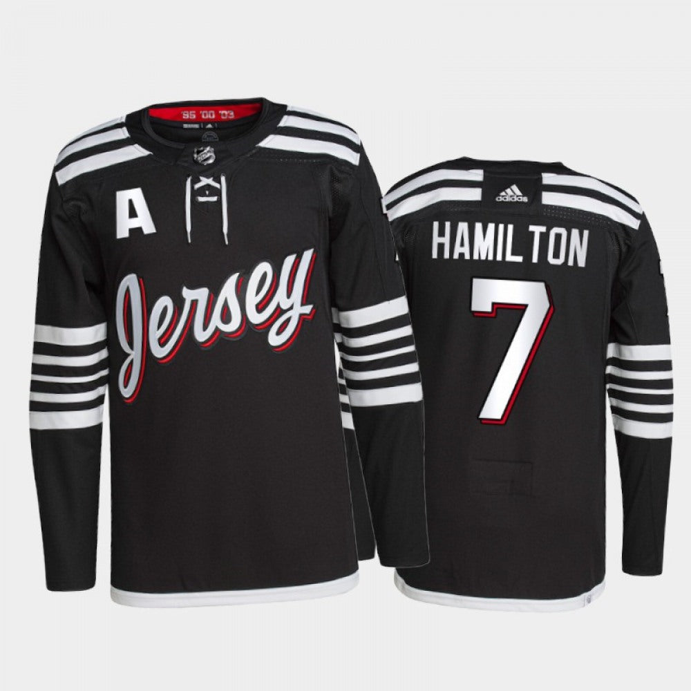 Men's New Jersey Devils #7 Dougie Hamilton 2021/22 Black Stitched Jersey