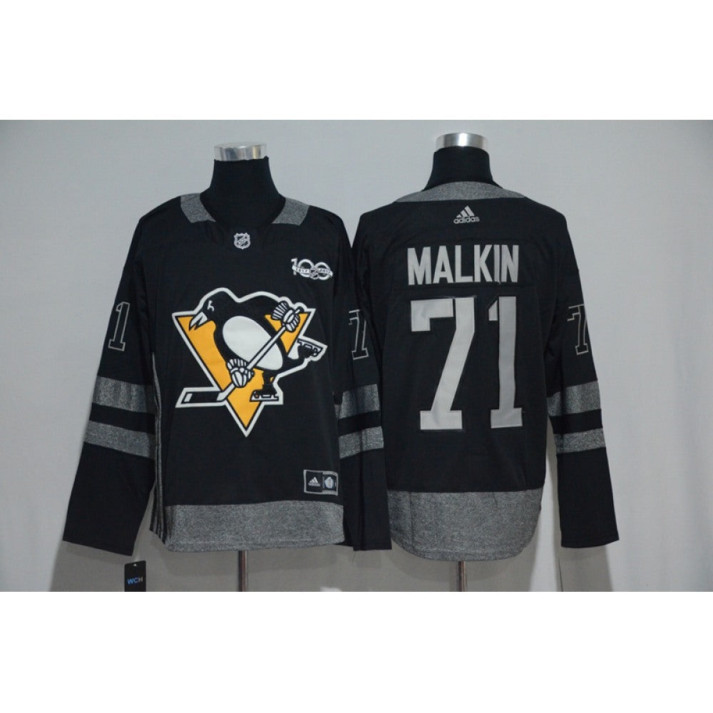 Pittsburgh Penguins #71 Evgeni Malkin Black Men's 1917-2017 100th Anniversary Stitched NHL Jersey