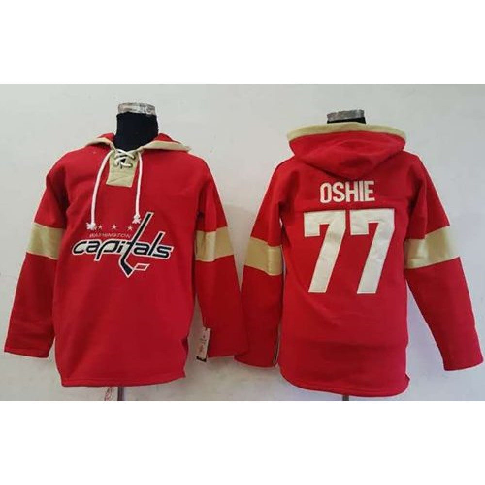 Capitals #77 T.J Oshie Red Pullover Hoodie Stitched NHL Jersey
