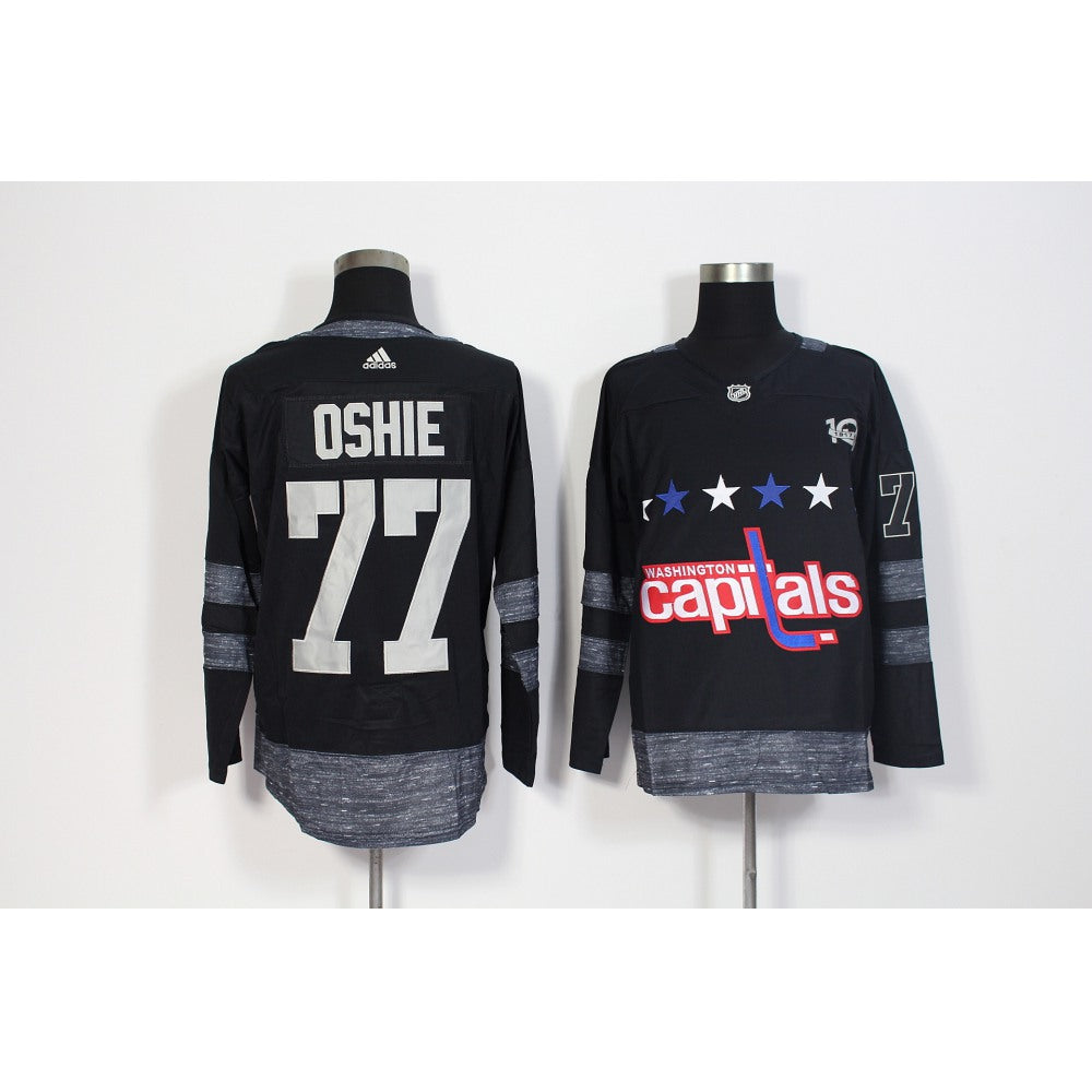 Men's Washington Capitals #77 T.J Oshie Black 1917-2017 100th Anniversary Stitched NHL Jersey