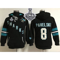 San Jose Sharks #8 Joe Pavelski Black 2016 Stanley Cup Final Patch Women's Old Time Heidi Hoodie NHL Hoodie