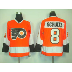 Flyers #8 Dave Schultz Orange CCM Throwback Stitched NHL Jersey