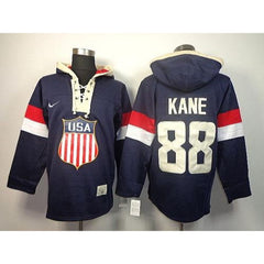 Team USA Olympics #88 Patrick Kane Navy Blue Sawyer Hooded Sweatshirt Stitched NHL Jersey