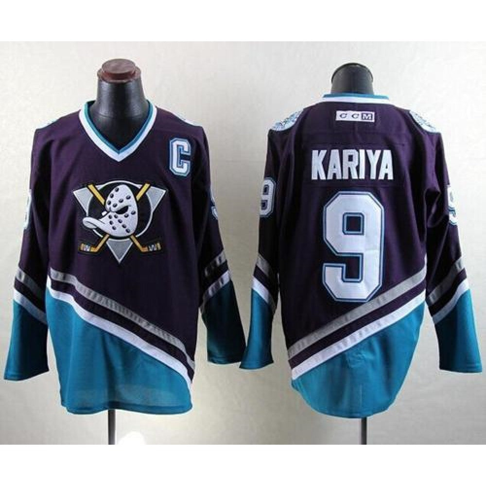 Ducks #9 Paul Kariya Purple/Turquoise CCM Throwback Stitched NHL Jersey