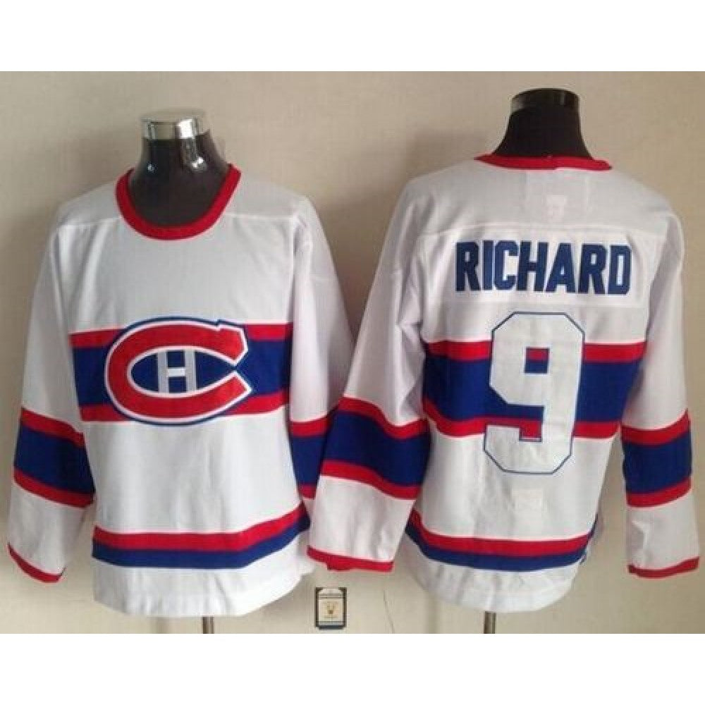 Canadiens #9 Maurice Richard White CCM Throwback Stitched NHL Jersey