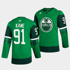 Men's Edmonton Oilers #91 Evander Kane Green Warm-Up Stitched Jersey
