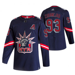 Men's New York Rangers #93 Mika Zibanejad 2021 Navy Reverse Retro Stitched Jersey