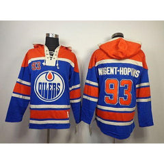 Oilers #93 Nugent-Hopkins Light Blue Sawyer Hooded Sweatshirt Stitched NHL Jersey