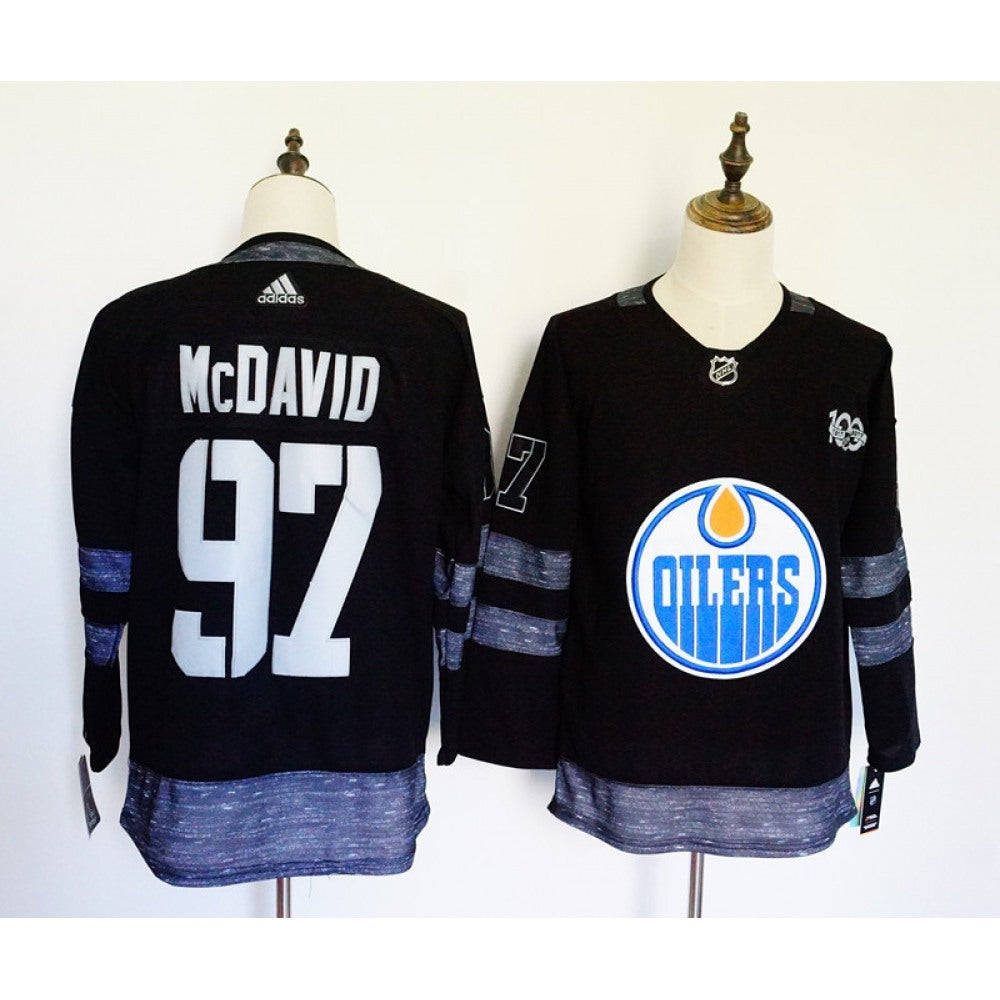 Men's Edmonton Oilers #97 Connor McDavid Black 1917-2017 100th Anniversary Stitched NHL Jersey