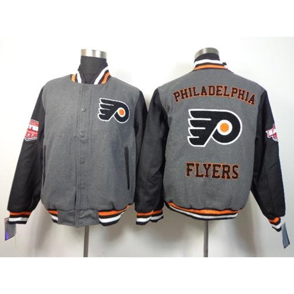 Philadelphia Flyers Blank Satin Button-Up Grey NHL Jacket