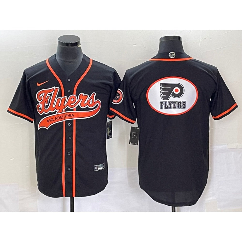 Men's Philadelphia Flyers Black Team Big Logo Cool Base Stitched Baseball Jersey