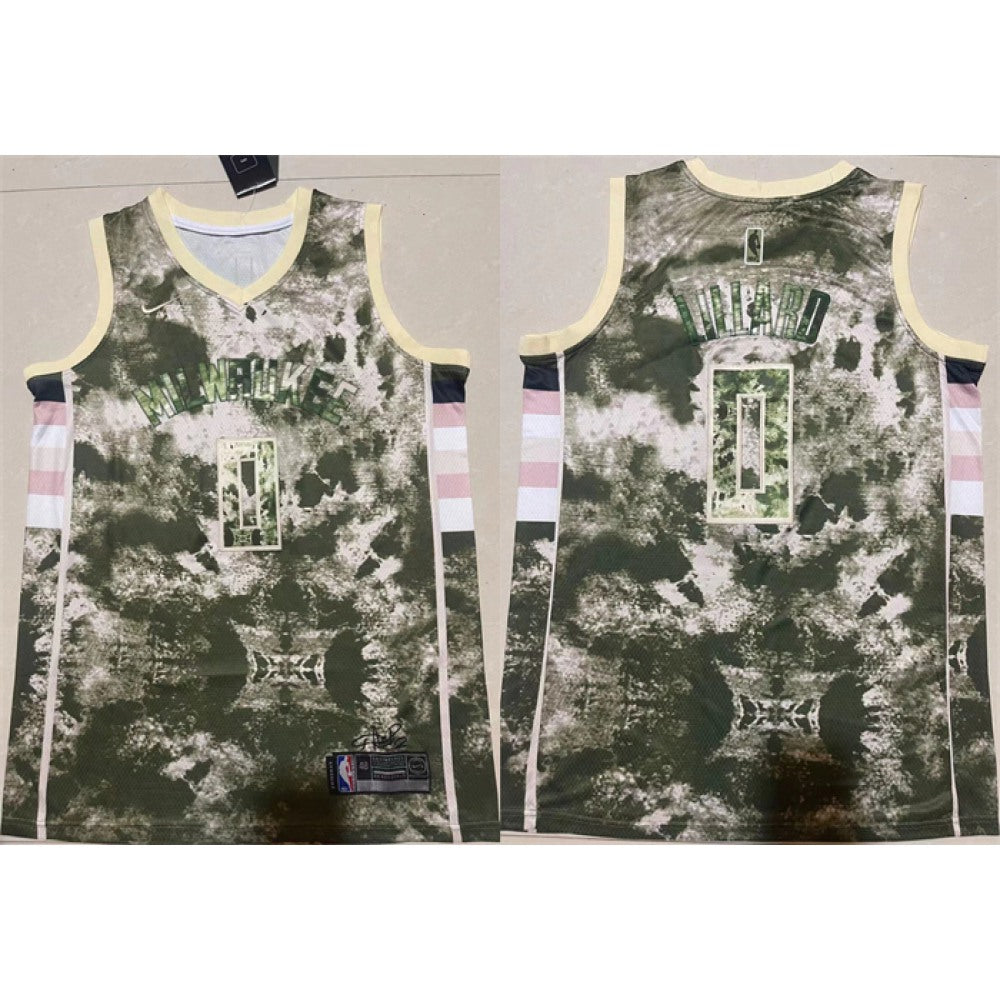 Men's Milwaukee Bucks #0 Damian Lillard Green/White Stitched Basketball Jersey