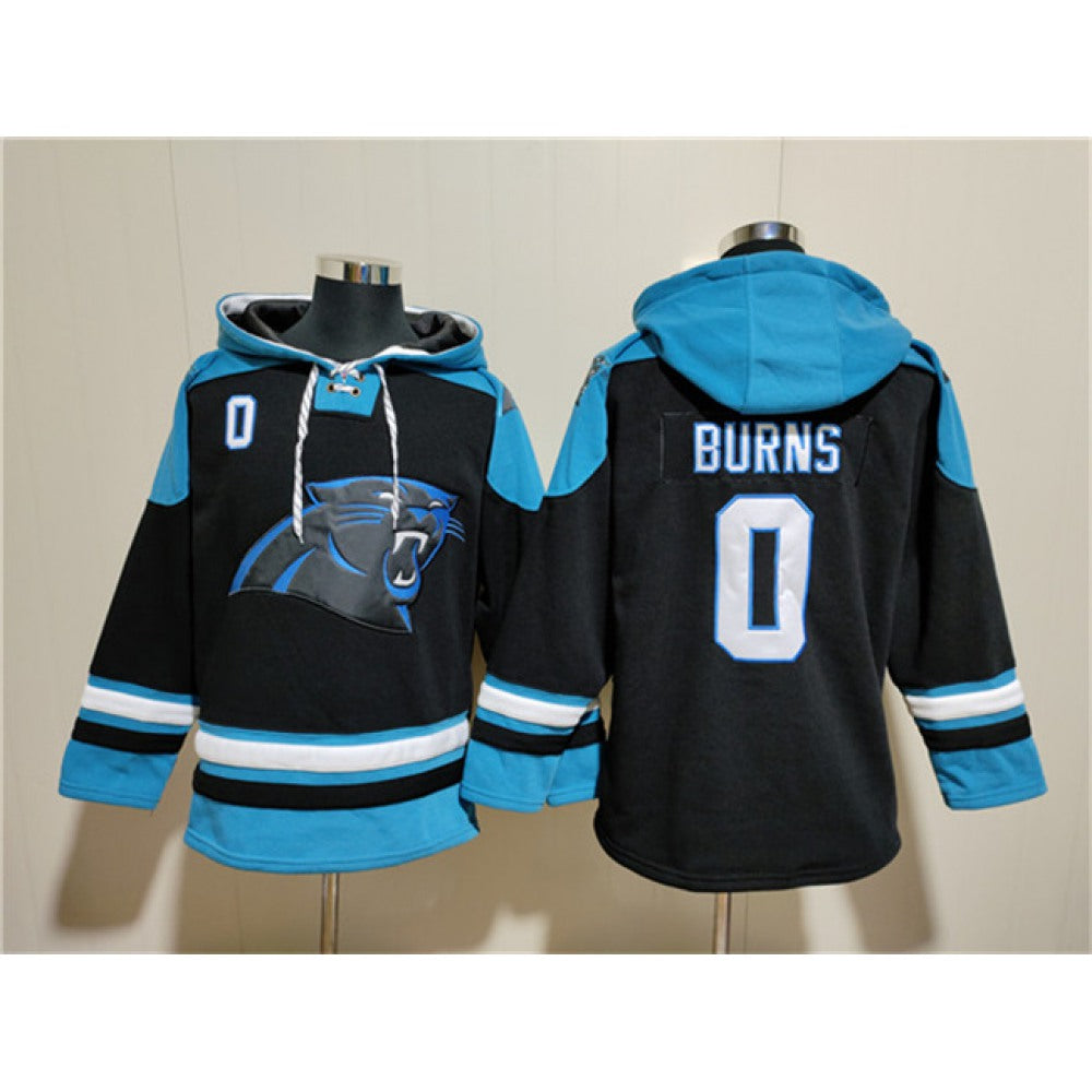 Men's Carolina Panthers #0 Brian Burns Black Ageless Must-Have Lace-Up Pullover Hoodie 
