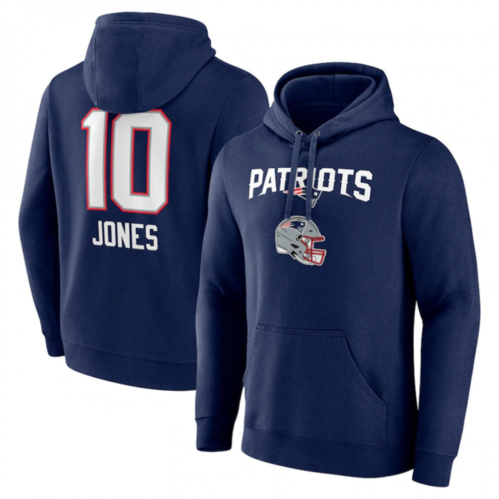 Men's New England Patriots #10 Mac Jones Navy Team Wordmark Player Name & Number Pullover Hoodie 