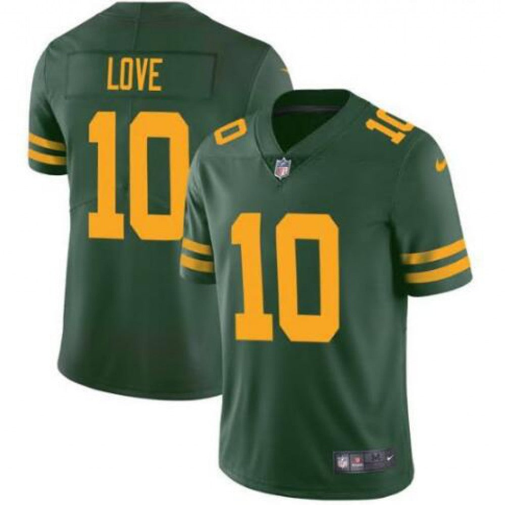 Men's Green Bay Packers #10 Jordan Love Green Color Rush Vapor Limited Stitched Football Jersey 