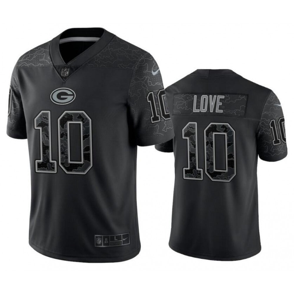 Men's Green Bay Packers #10 Jordan Love Black Reflective Limited Stitched Football Jersey 