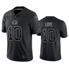 Men's Green Bay Packers #10 Jordan Love Black Reflective Limited Stitched Football Jersey 