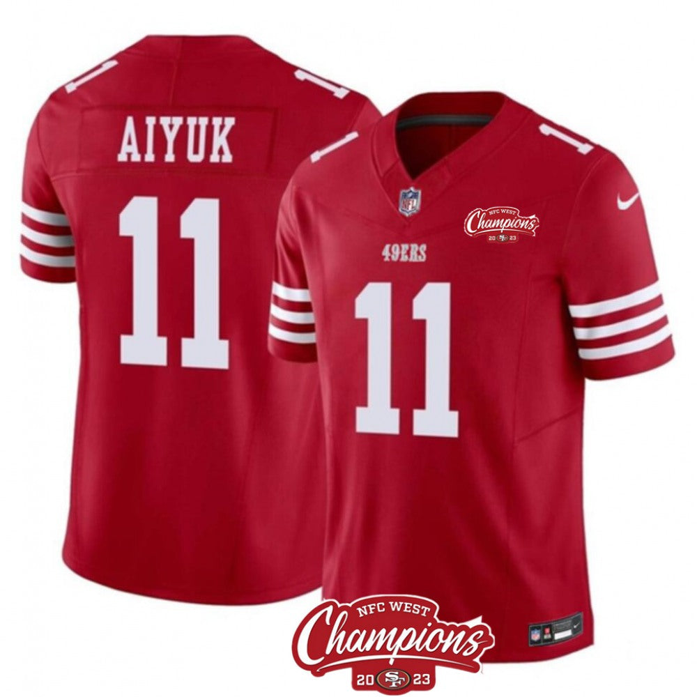 Men's San Francisco 49ers #11 Brandon Aiyuk Red 2023 F.U.S.E. NFC West Champions Patch Stitched Football Jersey 