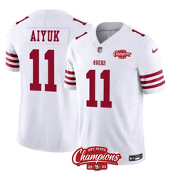 Men's San Francisco 49ers #11 Brandon Aiyuk White 2023 F.U.S.E. NFC West Champions Patch Stitched Football Jersey 