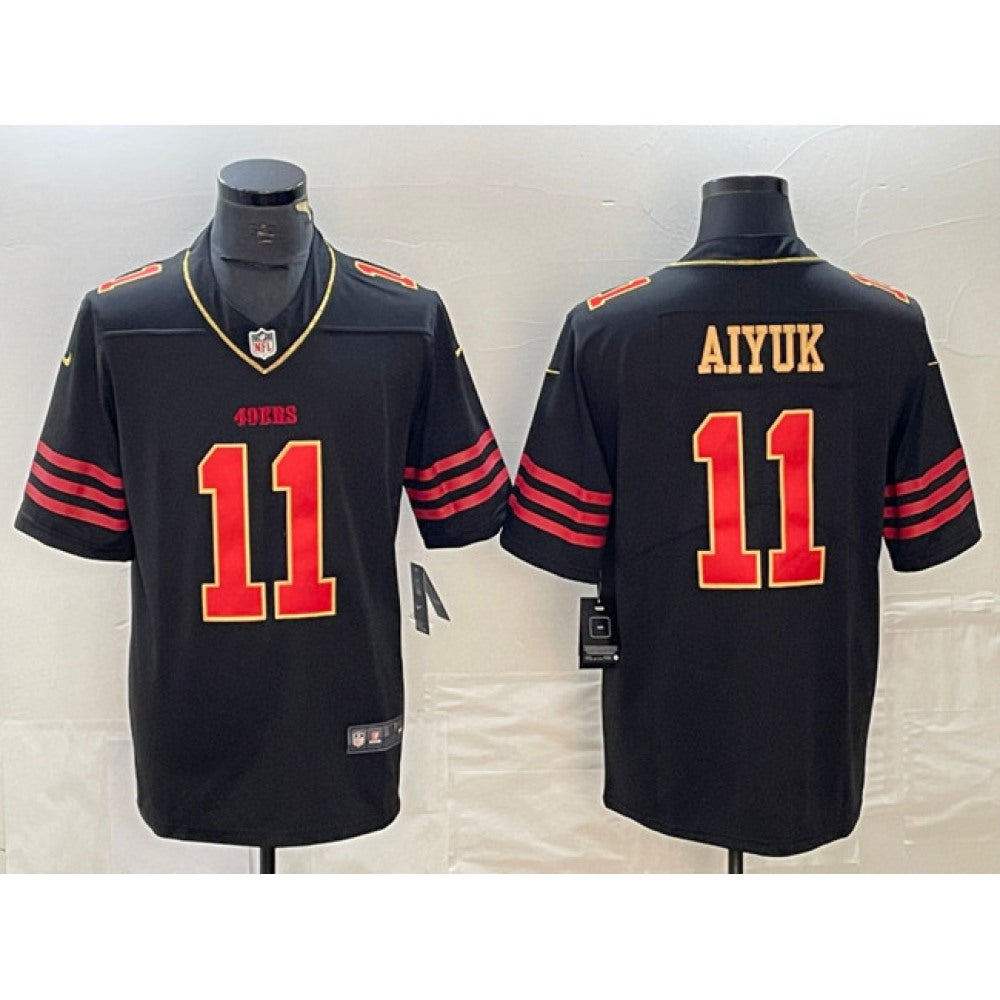 Men's San Francisco 49ers #11 Brandon Aiyuk Black Gold Stitched Jersey 
