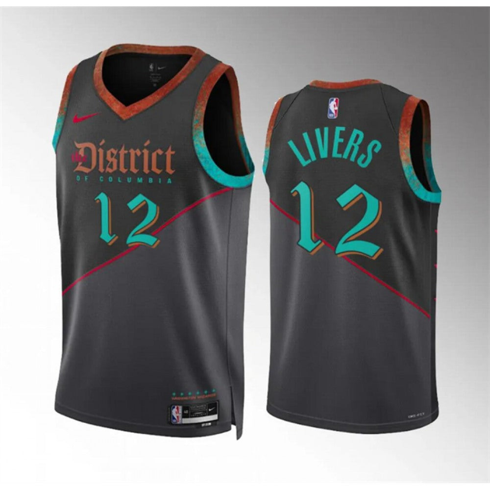 Men's Washington Wizards #12 Isaiah Livers Black 2023/24 City Edition Stitched Basketball Jersey