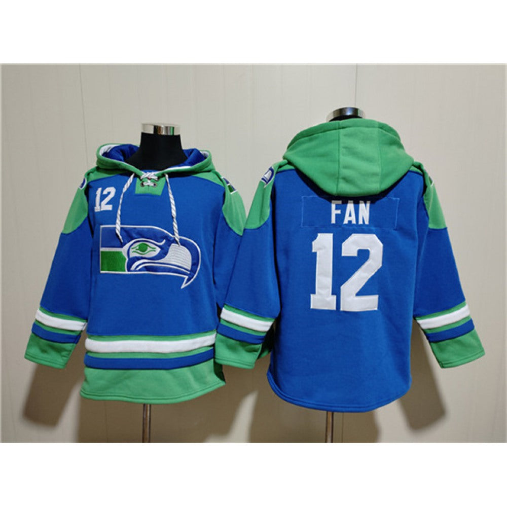 Men's Seattle Seahawks #12 Fan Royal Ageless Must-Have Lace-Up Pullover Hoodie 