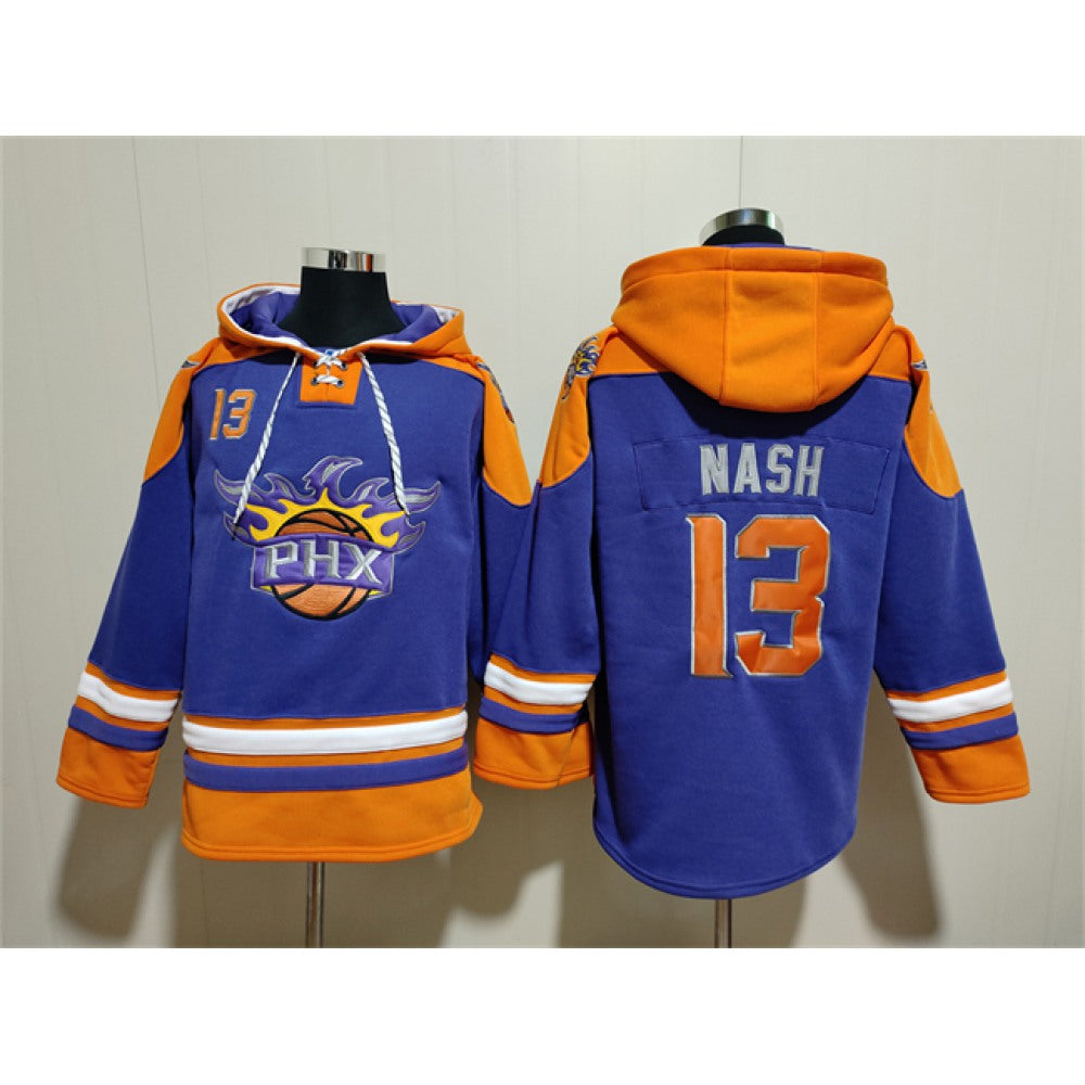 Men's Phoenix Suns #13 Steve Nash Purple Ageless Must-Have Lace-Up Pullover Hoodie